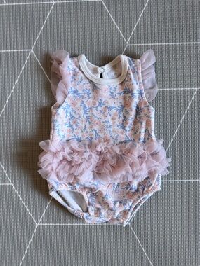Kyle & Deena|Baby girl Pink Floral Ruffle short sleeve Romper,whimsical•••0-3M